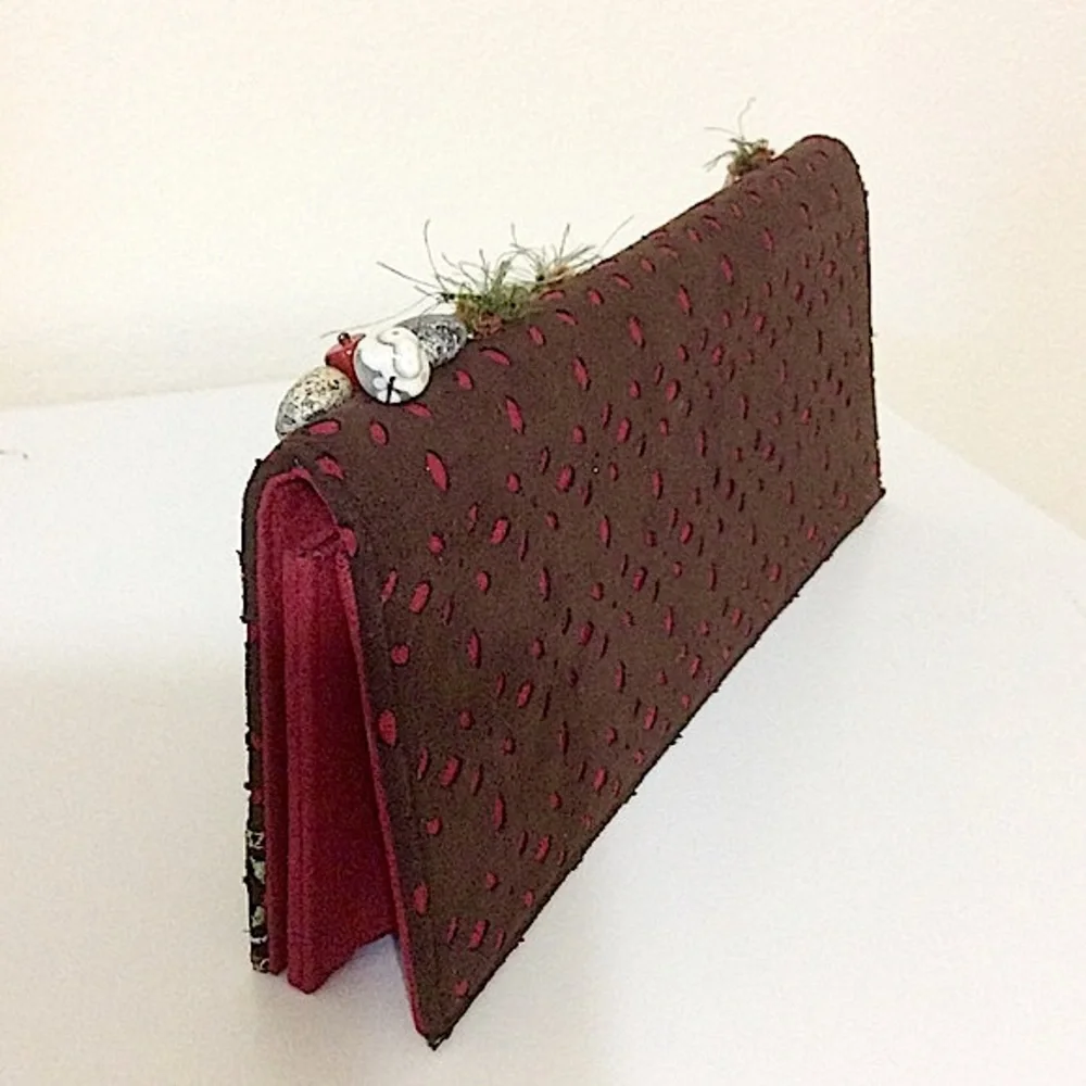 Mary Frances Suede Brown Natural Stones Clutch/ Crossbody